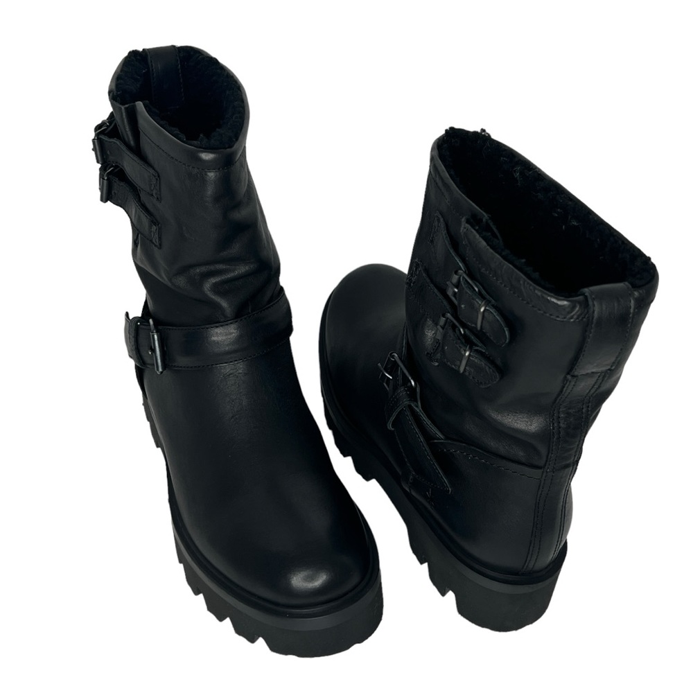 Ross & Snow Women’s Lucky Black Shearling Lining Leather Moto Boots Size 11 - Picture 6 of 16